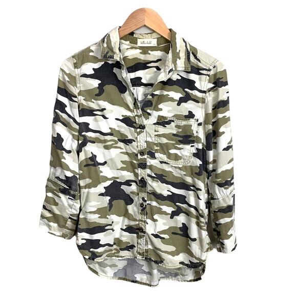 Bella Dahl Green Camo Chambray Button Down Shirt Top XS - Picture 1 of 8